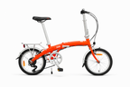 Orange folding bicycle on a white background